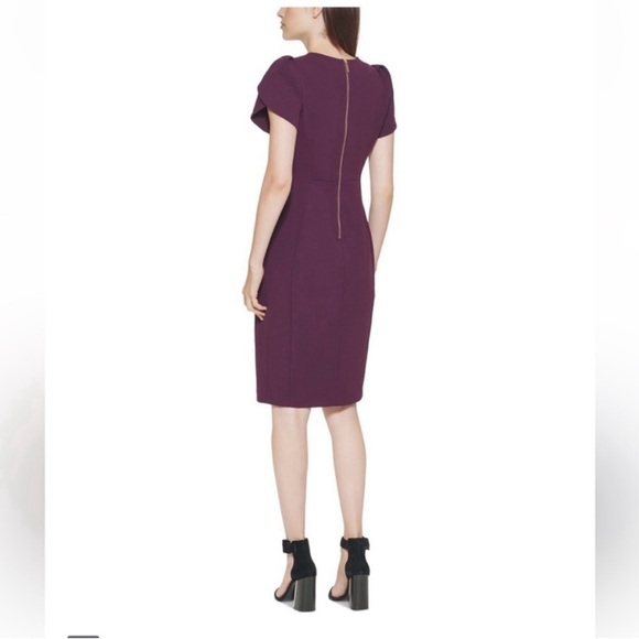 💜 NWT! Purple CALVIN KLEIN Sheath Tulip Sleeve Dress - Size 4 - Picture 2 of 12